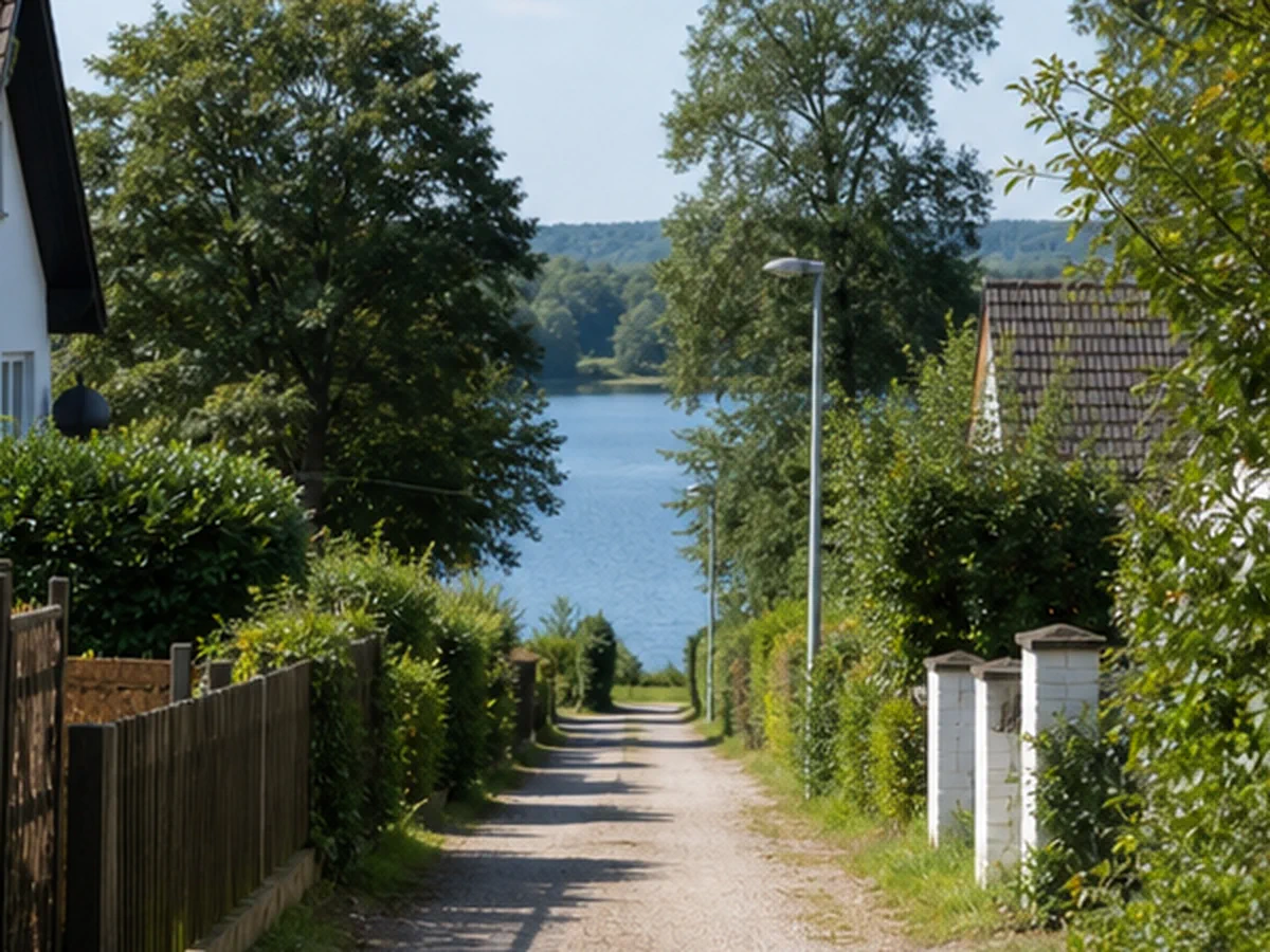 Weg von einer Wohnlage zum öffentlichen Seeufer